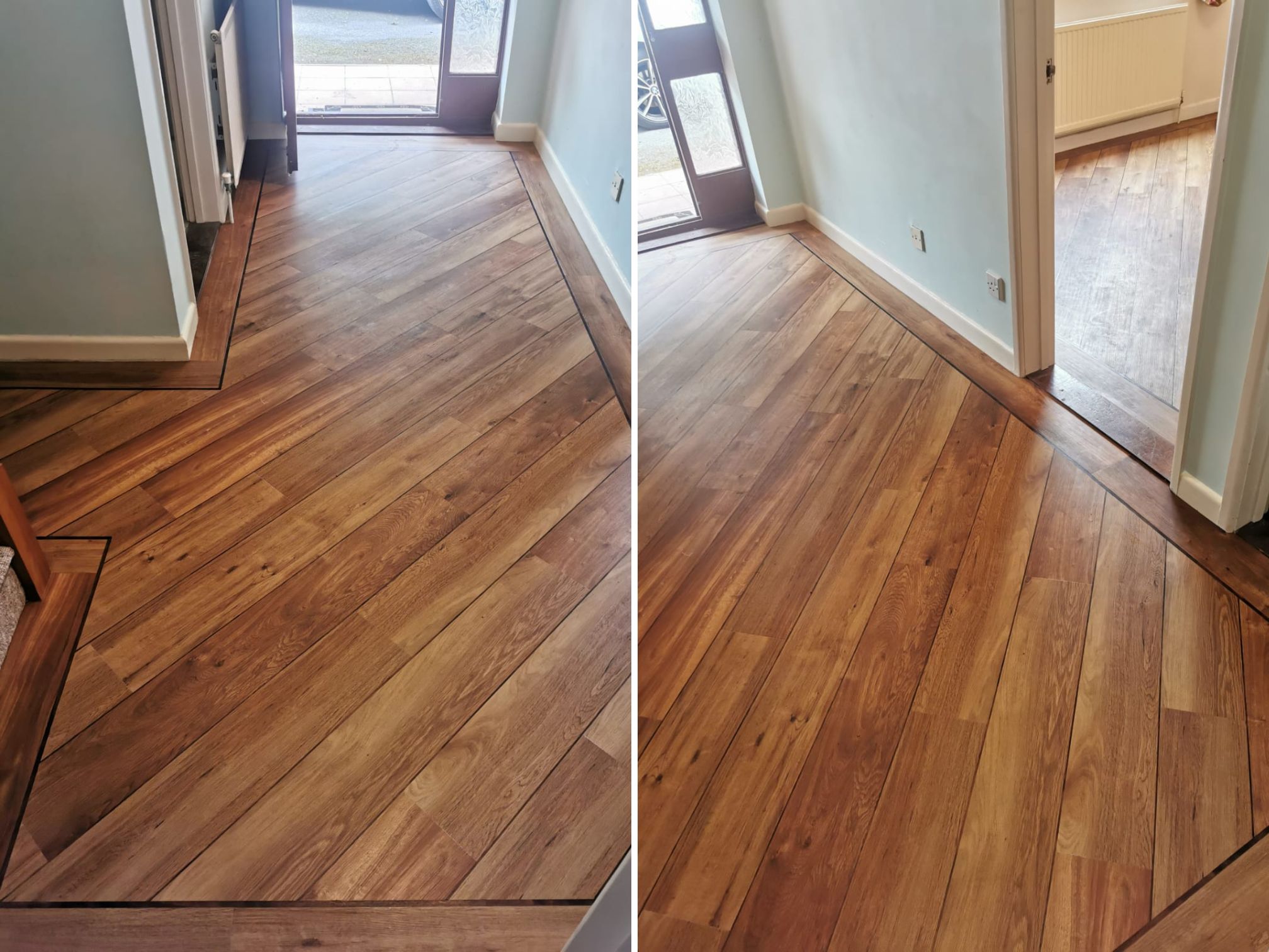 Karndean Van Gogh Classic Oak - Laid Diagonally in a ships deck style with a border.