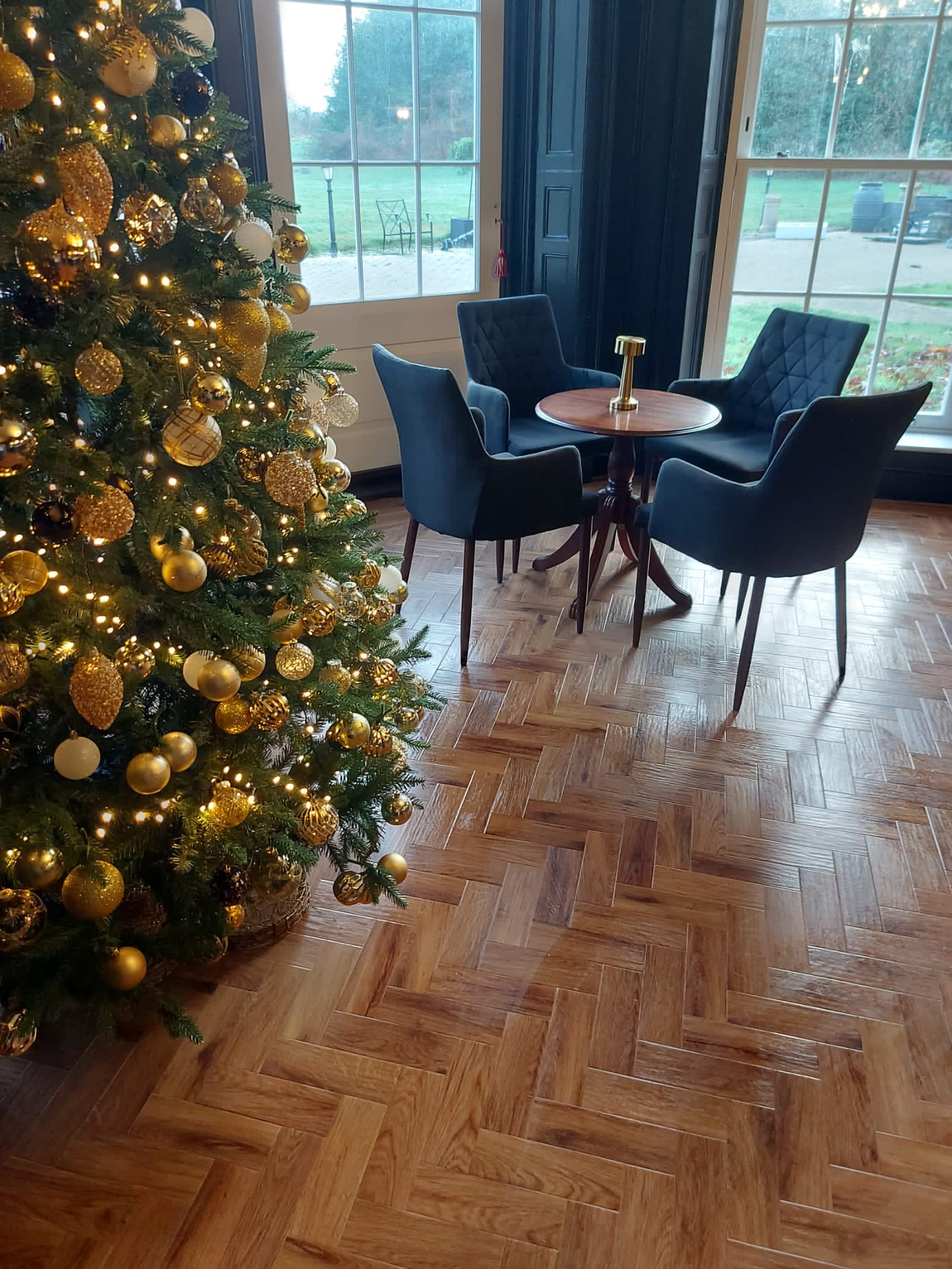 Christmas tree on a Karndean Art Select - Morning Oak - Parquet Floor