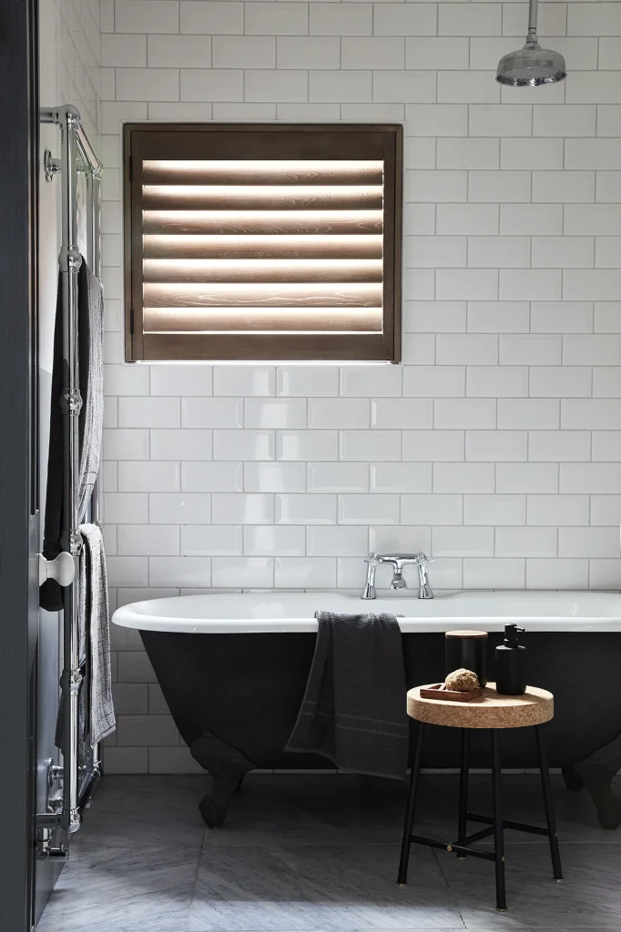 Chocolate bathroom 3 sided frame shutters