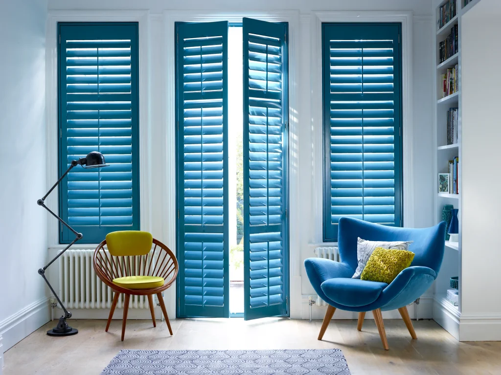 Paulownia custom blue hallway shutters
