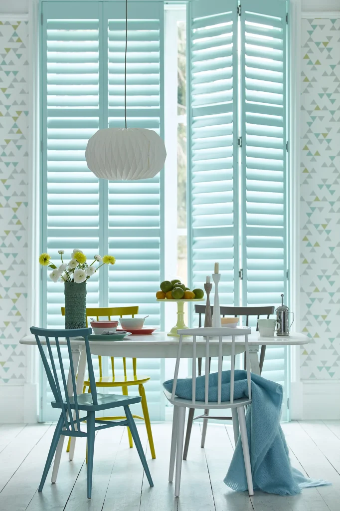 Paulownia custom icy blue french window shutters